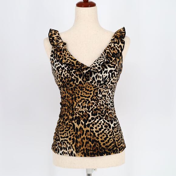 DKNY Women Animal Print Ruffled V-Neck Tummy-Control Swim Tankini Top Size S - Picture 1 of 3